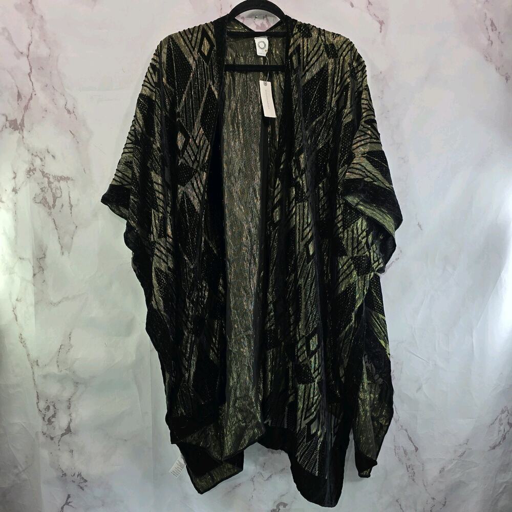 Anthropologie Kimono Womens Diamond Gold Black Velvet Robe Wrap Akemi Kin